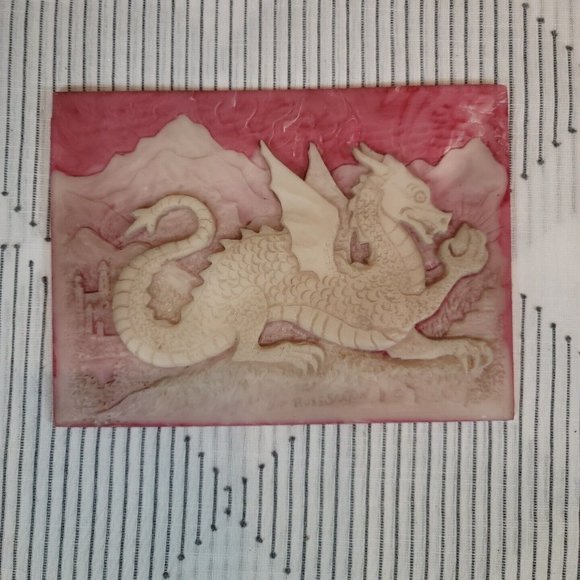 Vintage Pink Ancient Chinese Dragon Plaque Russ Saxton Mythical Magical Decor - Picture 1 of 10